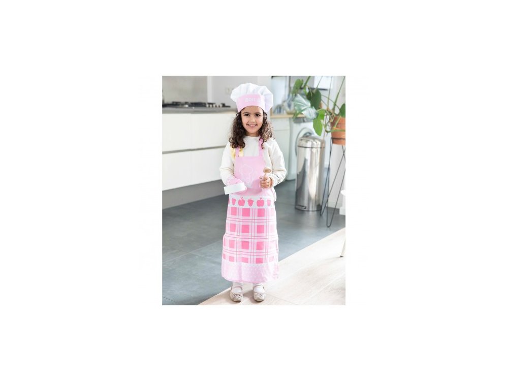 New Classic Toys Bon Appetit Apron Pink, Σετ Ποδιά-Σκούφος-Γάντια μαγειρικής 36m+, 3pcs