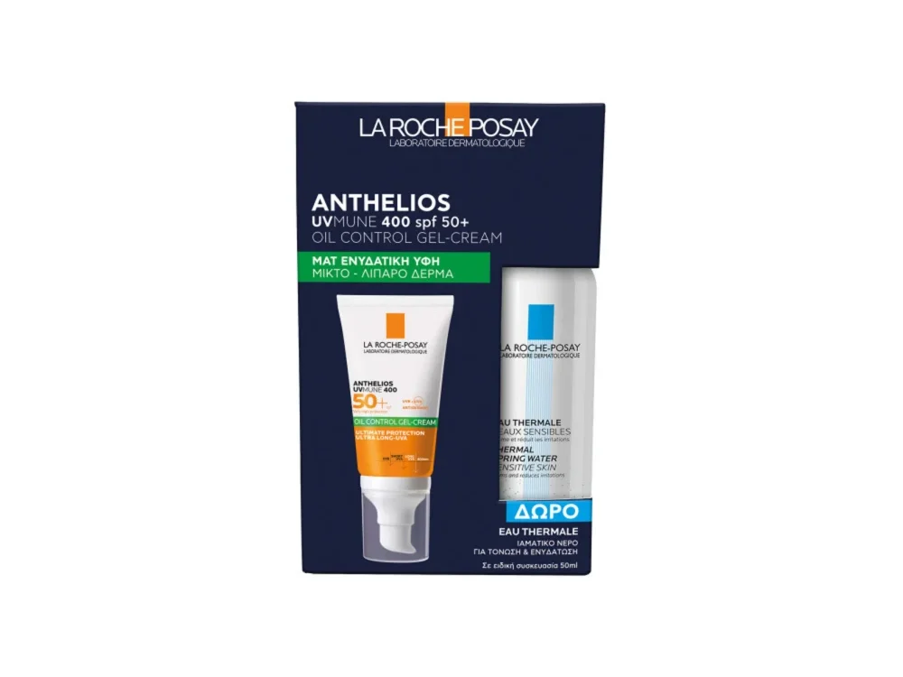 La Roche Posay Promo Anthelios UVMune 400 Oil Control Gel-Cream Αντηλιακή Κρέμα Προσώπου με Ματ Υφή Spf50+, 50ml & Eau Thermal Ιαματικό Νερό Για Τόνωση & Ενυδάτωση, 50ml 50ml