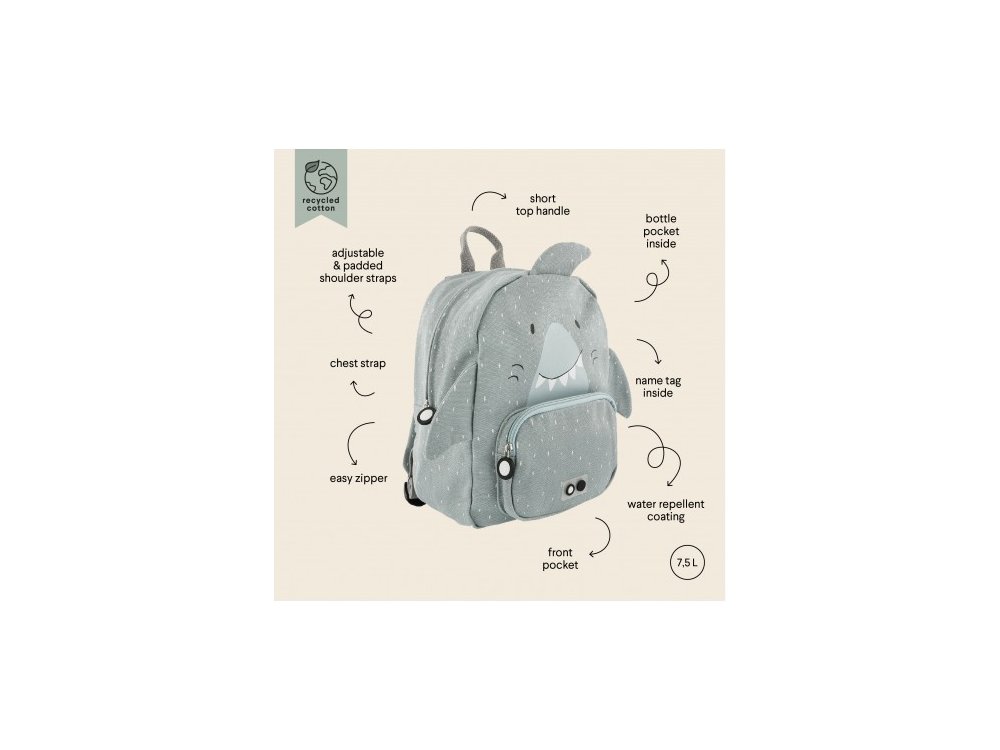 Trixie Backpack Mr. Shark, Σακίδιο-Τσάντα Πλάτης,Καρχαρίας  23 x 31 x 12 cm, 1τμχ