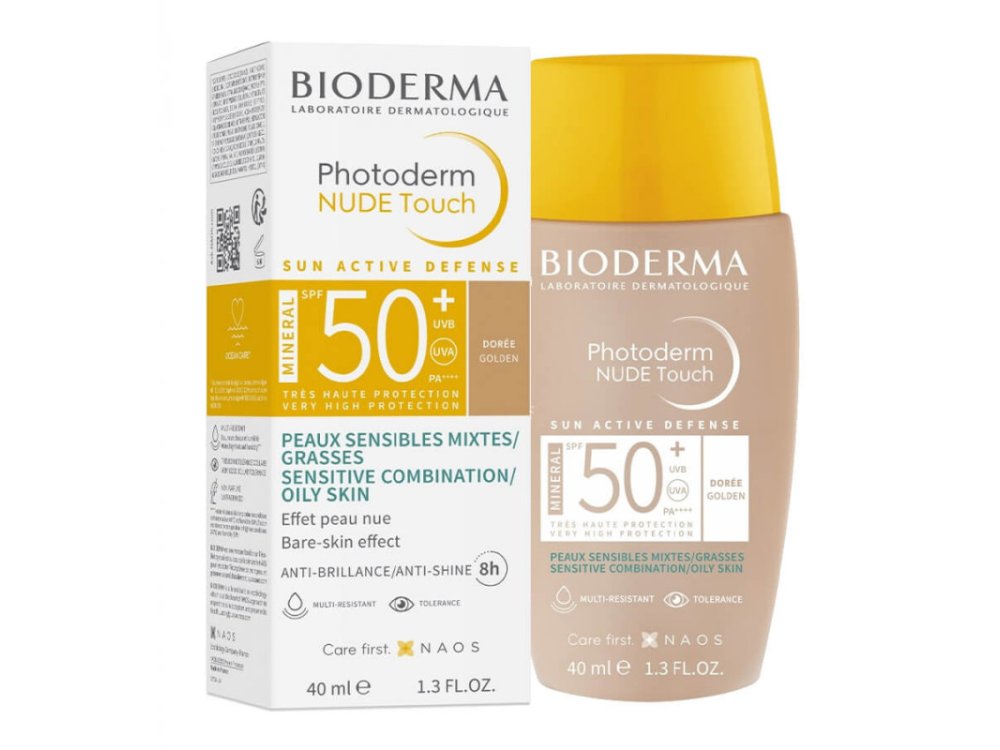 Bioderma Photoderm Nude Touch SPF 50+ Golden Αντηλιακό Προσώπου & Λαιμού για Ματ Αποτέλεσμα με Φυσική Κάλυψη, 40ml