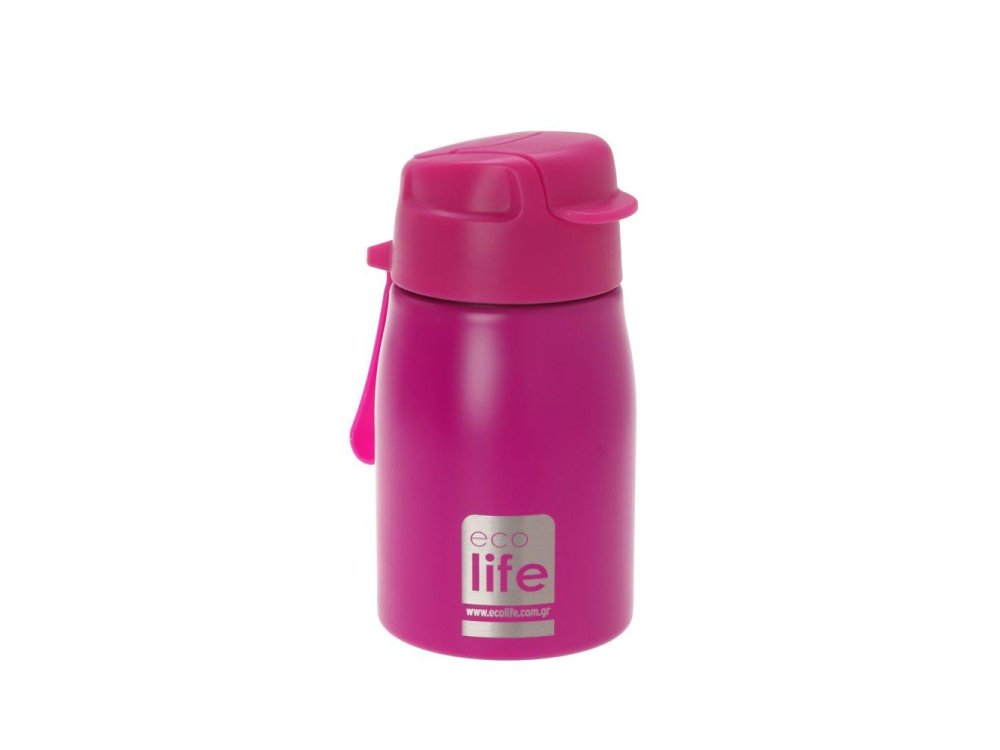 Eco Life Kids Bottle, Μεταλλικό Παγουράκι Με Καλαμάκι, Ροζ, 400ml