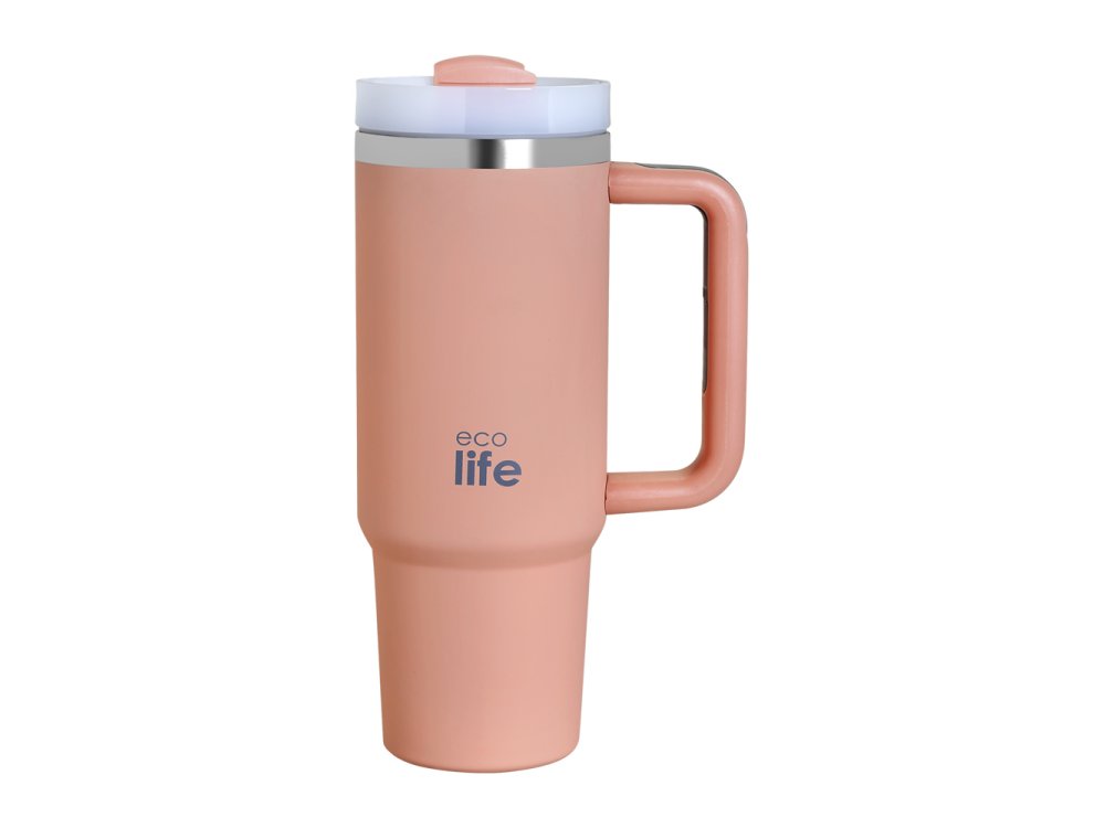 Eco Life  Flamingo Pink Eco Friendly, Ανοξείδωτο Ποτήρι Θερμός με Καλαμάκι, 900ml