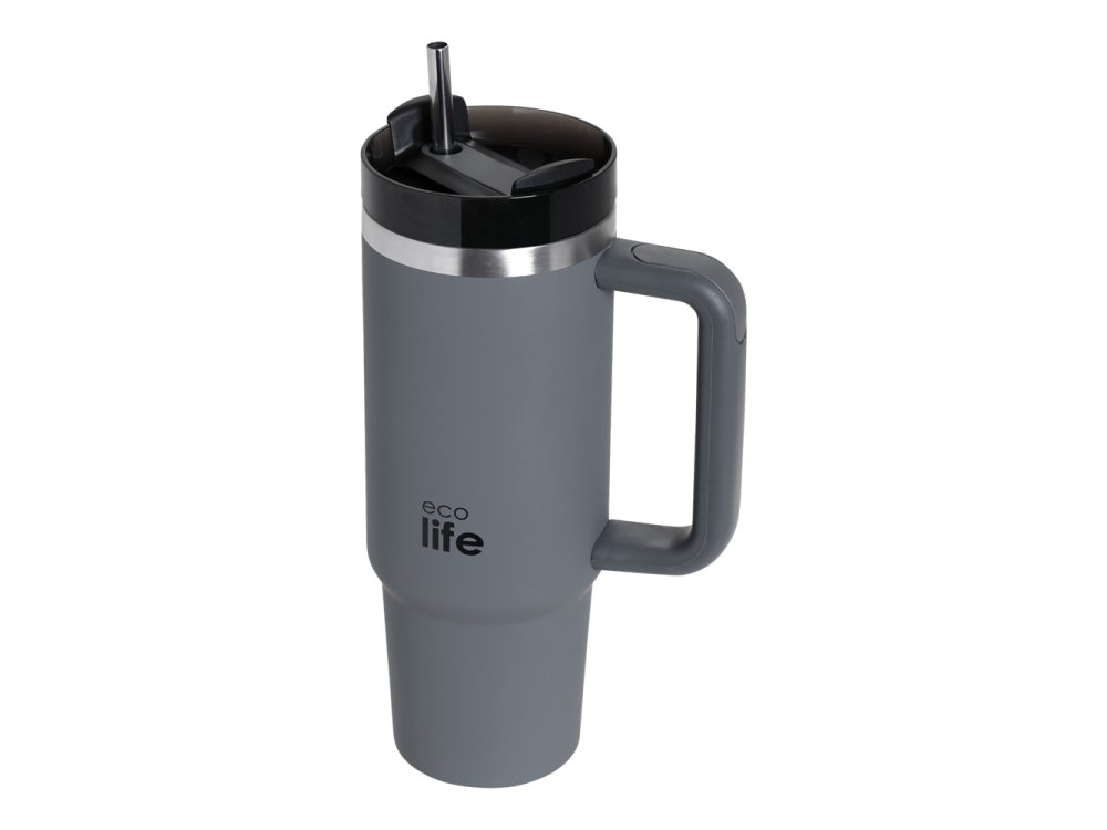 Eco Life Junior Grey Eco Friendly, Ανοξείδωτο Ποτήρι Θερμός με Καλαμάκι, 900ml