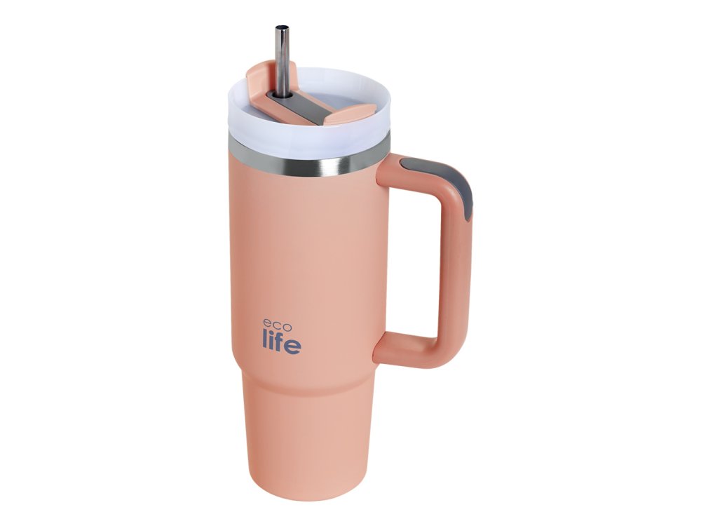 Eco Life  Flamingo Pink Eco Friendly, Ανοξείδωτο Ποτήρι Θερμός με Καλαμάκι, 900ml