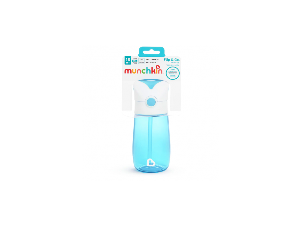 Munchkin Flip & Go Εκπαιδευτικό Ποτήρι με Καλαμάκι, Μπλέ 18m+, 355ml