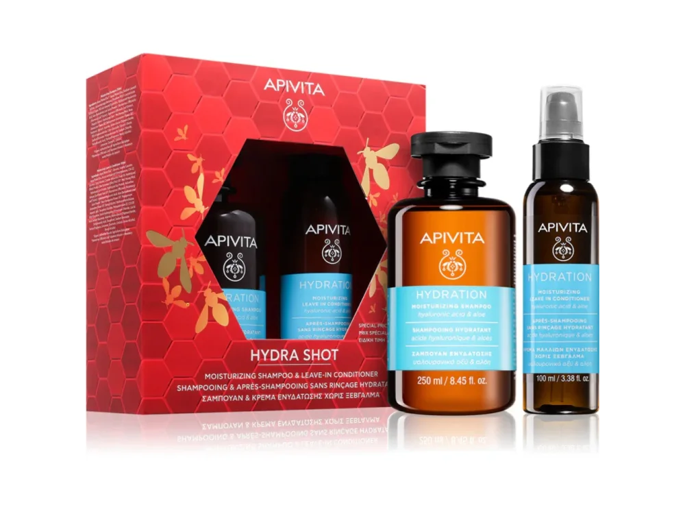 Apivita Hydra Shot Promo Moisturizing Shampoo Σαμπουάν, 250ml & Leave-In Conditioner Κρέμα Ενυδάτωσης χωρίς Ξέβγαλμα, 100ml, 1σετ