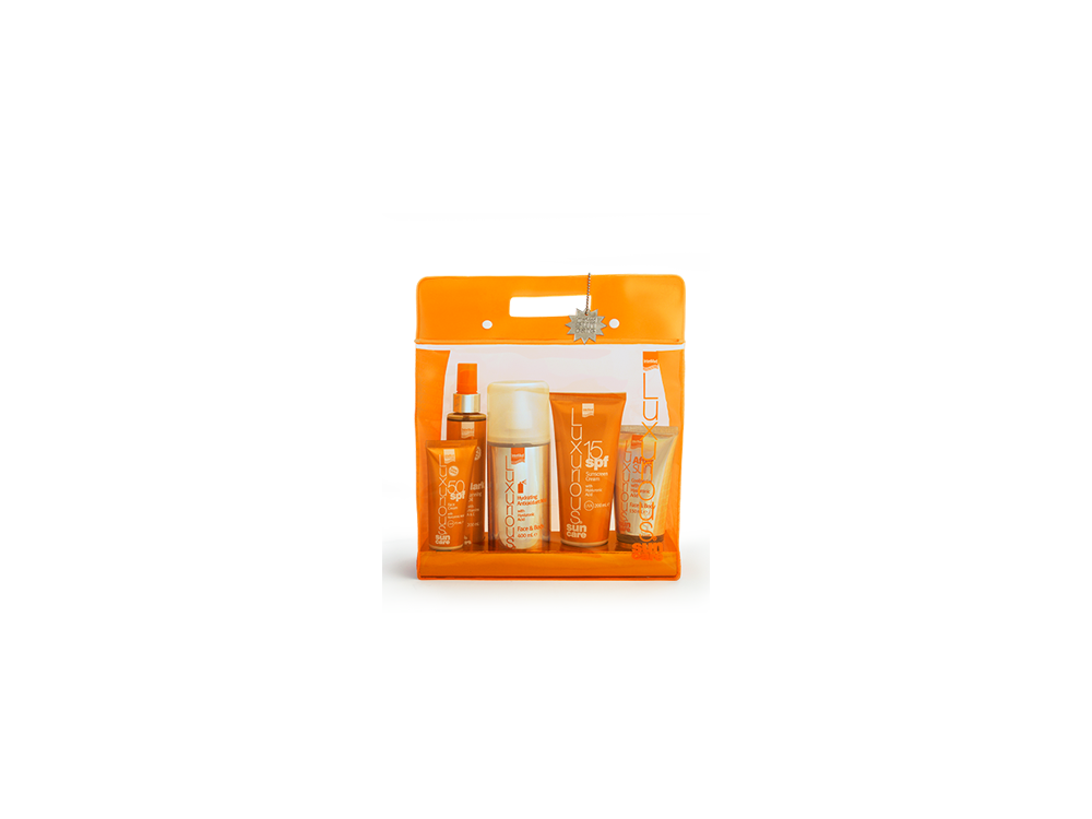 InterMed Luxurious Suncare Medium Protect Pack, Πακέτο Αντηλιακής προστασίας με Sunscreen Cream Spf 15, 200ml & Face Cream Spf 50, 75ml & Dark Tanning Oil, 200ml & After Sun Cooling Gel, 150ml & Hydrating Antioxidant Mist, 400ml