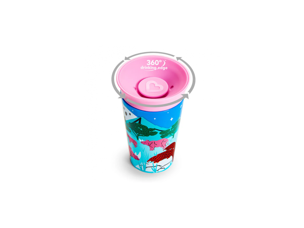 Munchkin Miracle 360° Sippy Cup 12m+ Rhino & Tiger, Εκπαιδευτικό Κύπελλο-Ποτήρι με καπάκι, 266ml, 2τμχ