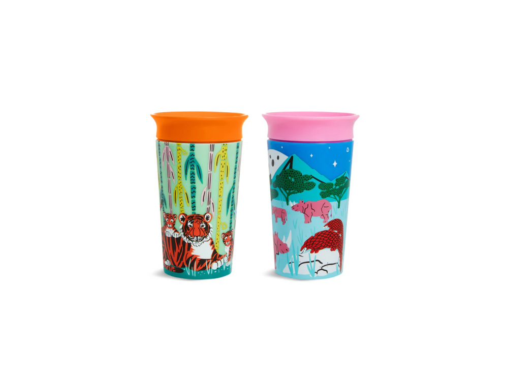 Munchkin Miracle 360° Sippy Cup 12m+ Rhino & Tiger, Εκπαιδευτικό Κύπελλο-Ποτήρι με καπάκι, 266ml, 2τμχ