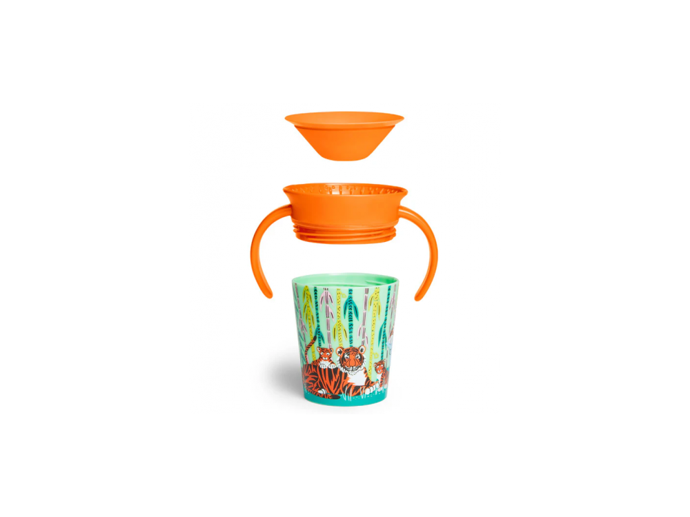 Munchkin Miracle 360° Deco Sippy Cups Rhino & Tiger, Εκπαιδευτικό Κύπελλο-Ποτήρι με καπάκι, 177ml, 2τμχ