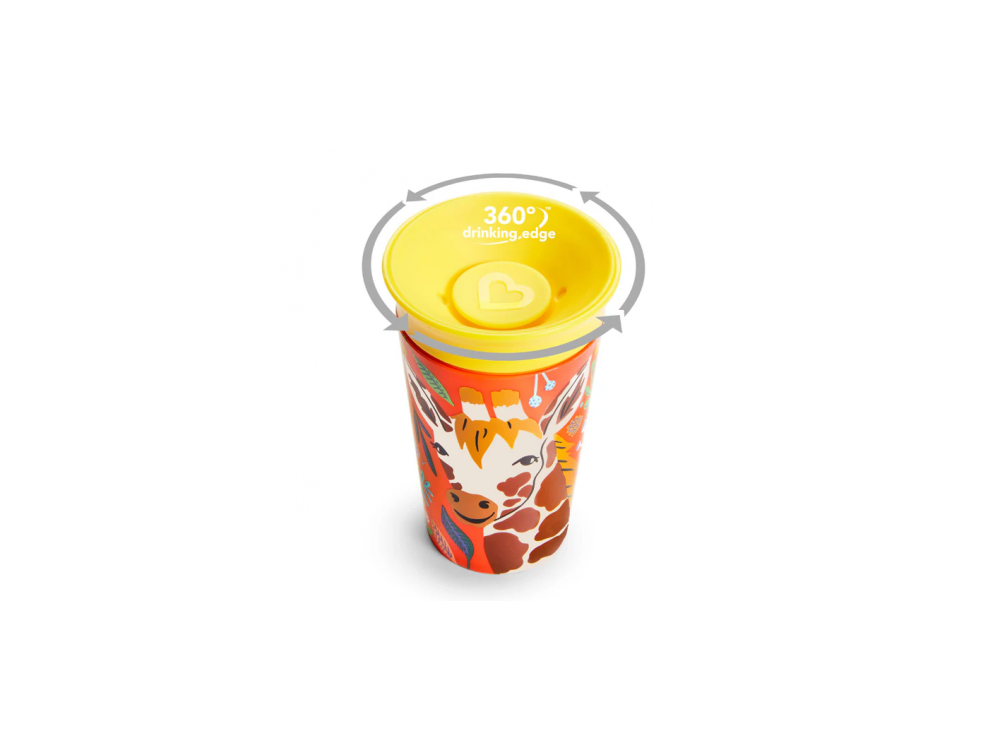 Munchkin Miracle 360° Sippy Cup 12m+ Giraffe, Εκπαιδευτικό Κύπελλο-Ποτήρι με καπάκι, 266ml