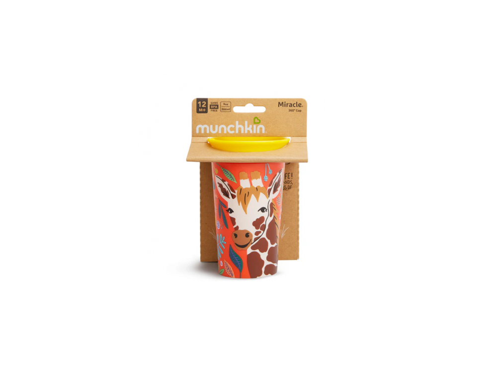 Munchkin Miracle 360° Sippy Cup 12m+ Giraffe, Εκπαιδευτικό Κύπελλο-Ποτήρι με καπάκι, 266ml