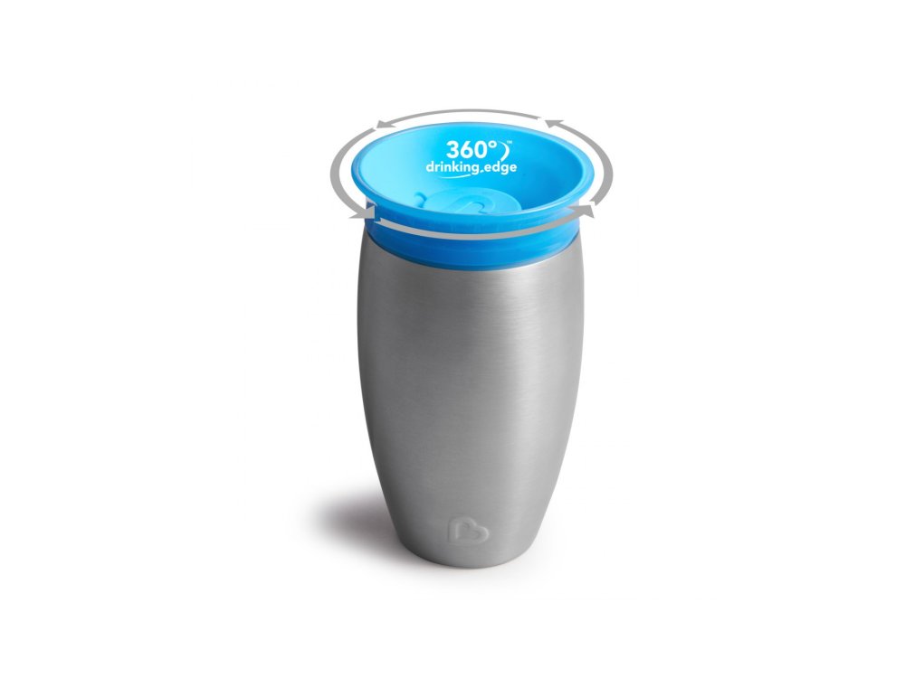 Munchkin Blue Stainless Steel Miracle 360 Trainer Cup 12m+, Εκπαιδευτικό ποτήρι Ανοξείδωτο Μπλέ, 296ml