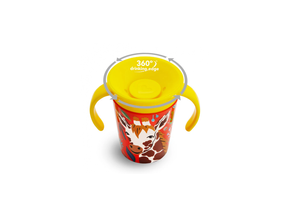 Munchkin Miracle 360° Sippy Cup 12m+ Giraffe, Εκπαιδευτικό Κύπελλο-Ποτήρι με καπάκι, 177ml