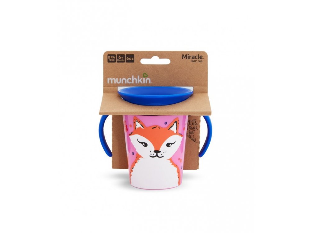 Munchkin Miracle 360° Sippy Cup 6m+ Fox, Εκπαιδευτικό Κύπελλο-Ποτήρι με καπάκι, 177ml