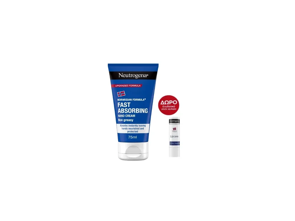 Neutrogena Promo Box Fast Absorbing Hand Cream Κρέμα Χεριών Άμεσης Απορρόφησης 75ml & ΔΩΡΟ Lipcare Ενυδατικό Lip Balm Χειλιών 4.8g, 1σετ