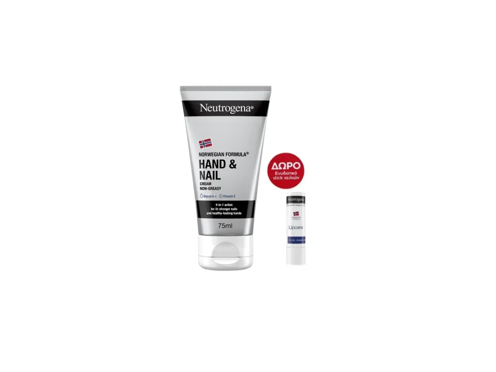 Neutrogena Promo Box Hand & Nail Κρέμα Χεριών & Νυχιών με Μη Λιπαρή Υφή 75ml & ΔΩΡΟ Lipcare Ενυδατικό Lip Balm Χειλιών 4.8g, 1σετ