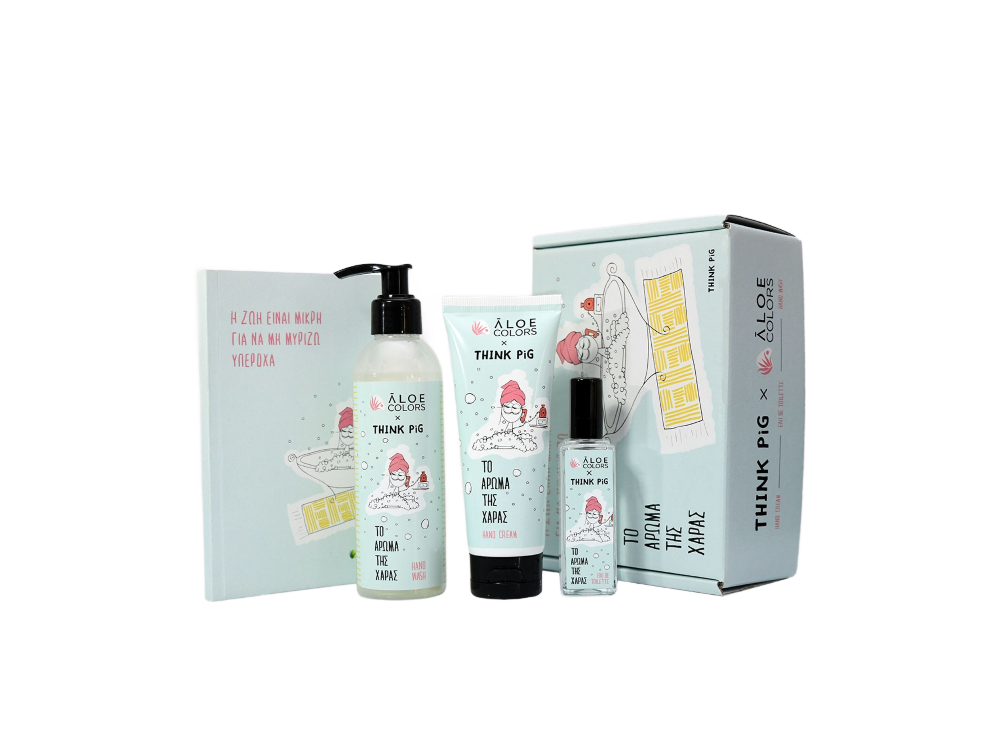 Aloe+ Colors Think Pig Gift Set Το Άρωμα της Χαράς με Κρεμοσάπουνο 200ml, Κρέμα χεριών 80ml & Άρωμα 30ml & Δώρο Σημειωματάριο