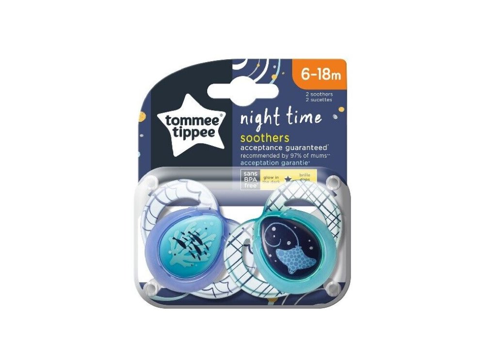 Tommee Tippee Πιπίλες Σιλικόνης Nυκτός για Μωρά από 6-18 Μηνών, 2τμχ