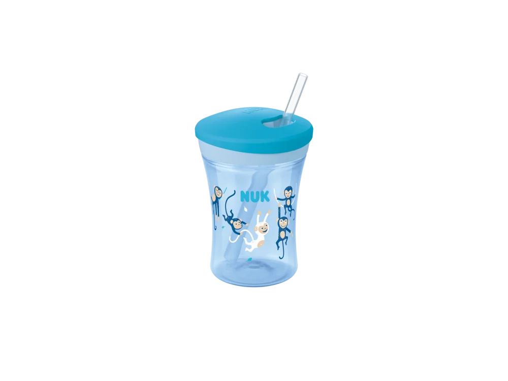 Nuk Action Cup Monkey 12m+ Εκπαιδευτικό Παγουράκι με Καλαμάκι, 230ml