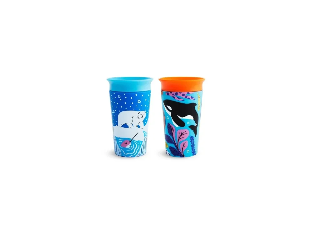 Munchkin Miracle 360° Deco Sippy Cups 266ml - Polar & Orca, Εκπαιδευτικό Κύπελλο-Ποτήρι με καπάκι, 2τμχ