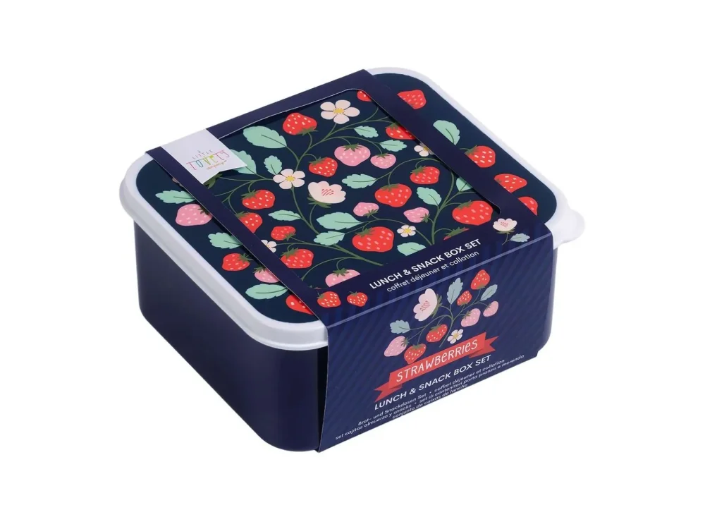 A Little Lovely, δοχεία φαγητού Lunch Box & Snack Box Strawberries, Σετ 4τμχ