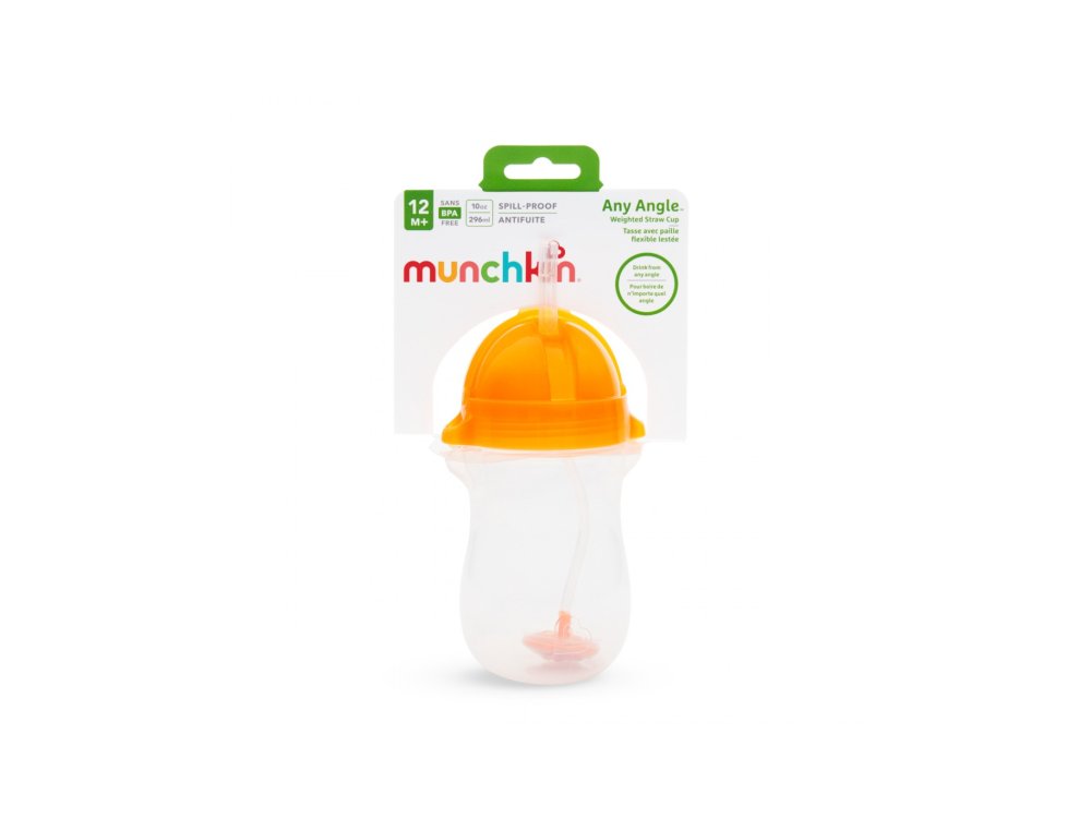 Munchkin Tip & Sip Straw Cup, Orange 12m+, Εκπαιδευτικό κύπελλο με Καλαμάκι, Πορτοκαλί, 296ml