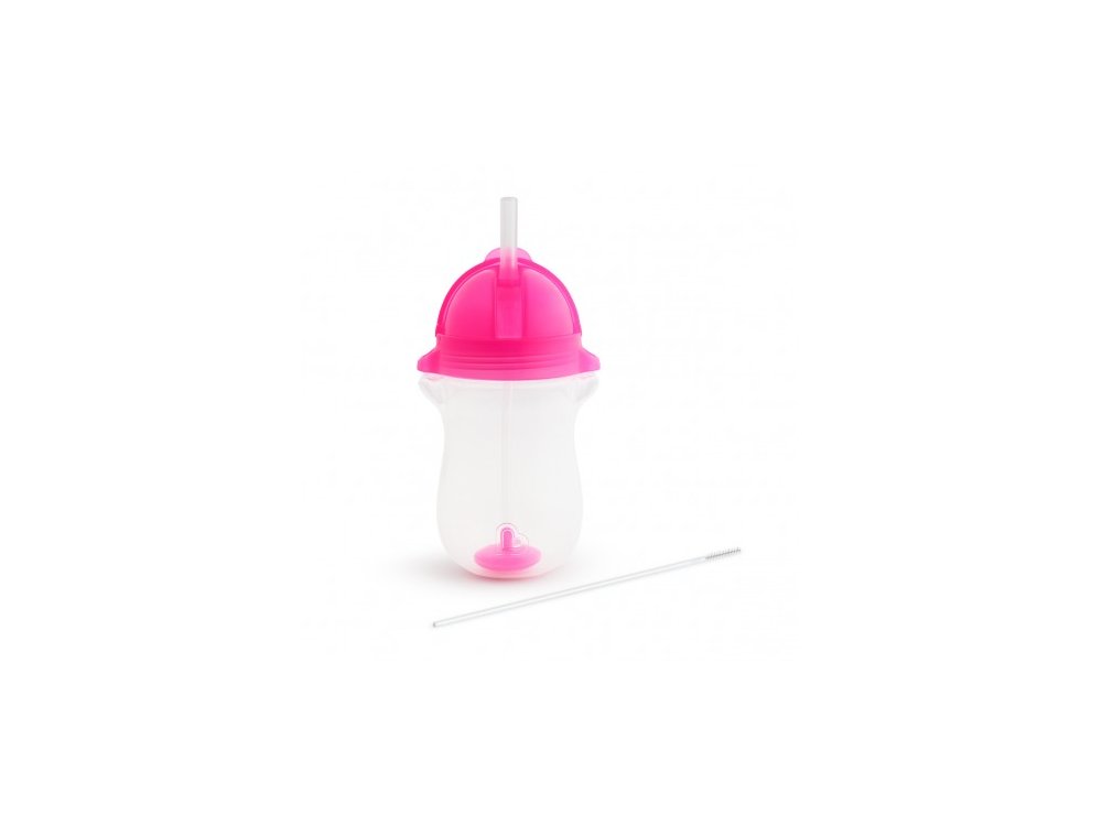 Munchkin Tip & Sip Straw Cup, Pink 12m+, Εκπαιδευτικό κύπελλο με Καλαμάκι, Ροζ, 296ml