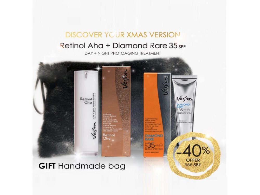 Version Xmas Promo Retinol Aha Cream 50ml & Diamond Rare SPF35 60ml, & Δώρο Λευκό ή Μαύρο Γούνινο Τσαντάκι