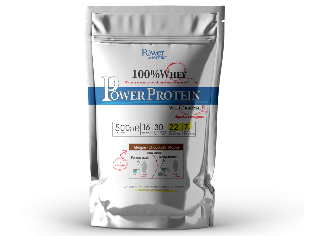 Power of Health 100% Whey Protein Ρόφημα Υψηλής Περιεκτικότητας από Πρωτεϊνη Ορού Γάλακτος με Γεύση Βέλγικη Σοκολάτα, 500gr