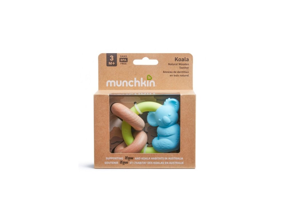 Munchkin Koala Natural Wooden Teether, Μασητικό Οδοντοφυΐας Χωρίς BPA από Σιλικόνη, 1τμχ