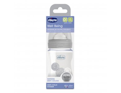 Chicco Well Being Μπιμπερό Γυάλινο Unisex με Θηλή Σιλικόνης, 0m+, 150ml