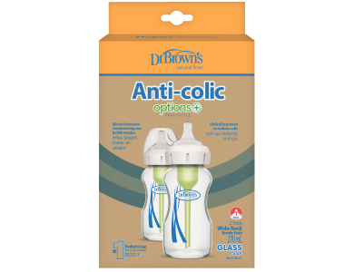 Dr. Brown's Anti-Colic Options+ WB92740 Γυάλινο Μπιμπερό με Φαρδύ Λαιμό, 2x270ml