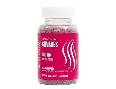 Nature's Plus Gummies Biotin 5000mcg Raspberry, Συμπλήρωμα Διατροφής για Διατήρηση Της Υγείας Των Μαλλιών Των Νυχιών & Δέρματος, 60gummies