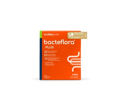 Olonea Bacteflora Plus Συνδυασμός με ενισχυμένη σύνθεση Υψηλής συγκέντρωσης Προβιοτικών & Πρεβιοτικού, 10caps