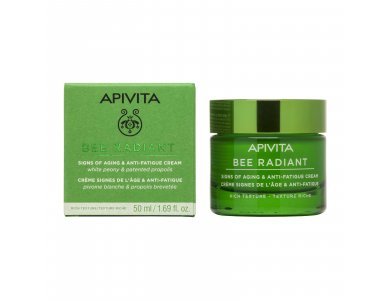 Apivita Bee Radiant Peony Rich Texture, Κρέμα για Σημάδια Γήρανσης & Ξεκούραστη Όψη Πλούσιας Υφής 50ml