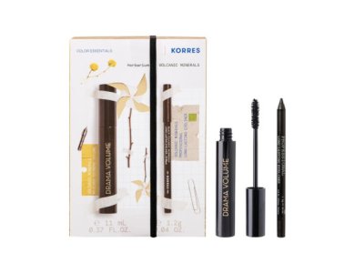 Korres Promo Drama Volume No1 Black Mascara Extreme Volume για Μέγιστο Όγκο Μαύρο, 11ml & Volcanic Minerals Long Lasting Eyeliner No1 Μαύρο Μολύβι 1,2g, 1σετ