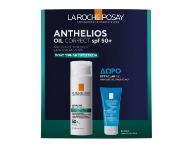 La Roche Posay Promo Anthelios Oil Correct Spf50+, Αντηλιακό Προσώπου Κατά των Ατελειών 50ml & Effaclar Gel, Τζελ Καθαρισμού για το Μεικτό-Λιπαρό Δέρμα, 50ml