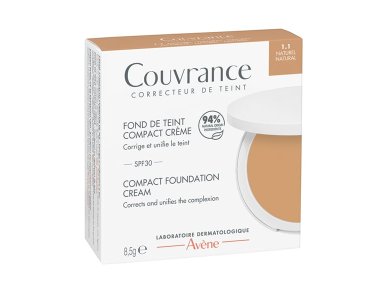 Avene Couvrance Compact Foundation Cream 1.1 (Natural) Make Up σε Μορφή Στερεής Κρέμας SPF30, 8.5gr