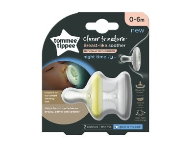 Tommee Tippee Closer To Nature Night Time Πιπίλες Σιλικόνης που Φωσφορίζουν 0-6m+, 2τμχ