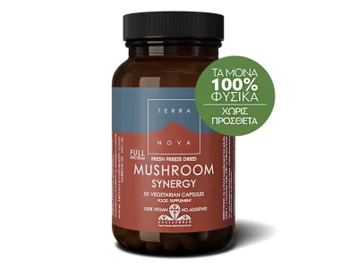 Terranova Mushroom Synergy, Συμπλήρωμα Διατροφής με Μανιτάρια για την Ενίσχυση του Ανοσοποιητικού Συστήματος, 50veg. caps