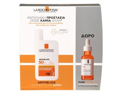 La Roche Posay Anthelios Fluid Invisible Shaka Spf50+ Αντηλιακή Κρέμα Προσώπου, 50ml & Δώρο Pure Vitamin C10 Αντιοξειδωτικός Ορός, 10ml