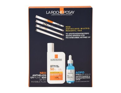 La Roche Posay Promo Pack Anthelios Uvmune 400 Fluid Invisible SPF50+ Αντηλιακό γαλάκτωμα προσώπου Με Άρωμα,50ml & Δώρο Hyalu B5 Serum,10m