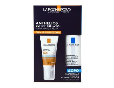 La Roche-Posay Πακέτο Προσφοράς με Αντηλιακό Anthelios UVMUNE400 SPF50+ Hydrating Cream με Άρωμα, 50ml & Δώρο Eau Thermale Ιαματικό Νερό, 50ml, 1σετ