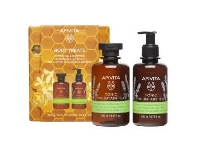 Apivita Body Treats Promo με Tonic Mountain Tea Αφρόλουτρο με Αιθέρια Έλαια, 250ml & Tonic Mountain Γαλάκτωμα Σώματος, 200ml, 1σετ