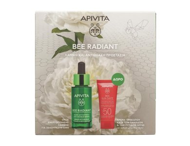 Apivita Promo Bee Radiant Serum Ορός Προσώπου για Λάμψη & Ξεκούραστη Όψη, 30ml & Anti-Spot & Anti-Age Defence Face Cream Κρέμα Προσώπου Κατά των Πανάδων & των Ρυτίδων SPF50, 15ml, 1σετ