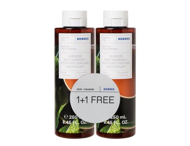 Korres 1+1 Δώρο Πακέτο Προσφοράς Renewing Body Cleanser Mint Tea Αφρόλουτρο Gel Πράσινο Τσάι, 2x250ml