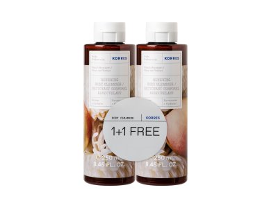 Korres Promo 1+1 Πακέτο Δώρο Renewing Body Cleanser Peach Blossom Αφρόλουτρο Gel με Άνθη Ροδακινιάς, 2x250ml