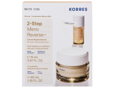 Korres Promo White Pine 2-Step Meno Reverse Λευκή Πεύκη Αναπλήρωση Όγκου με Volumizing Serum-in-Moisturizer Κρέμα Ημέρας, 40ml & Δώρο Deep Wrinkle Plumping + Age Spot Ορός Προσώπου, 15ml, 1σετ