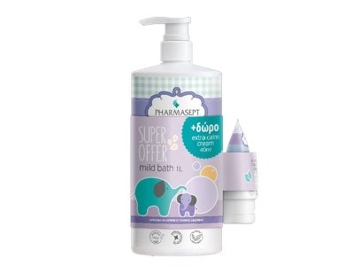 Pharmasept Baby Care Promo Mild Bath Βρεφικό Αφρόλουτρο, 1lt & Δώρο Extra Calm Cream Κρέμα για την Αλλαγή της Πάνας, 40ml, 1σετ